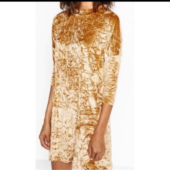 Zara Dresses & Skirts - Zara Gold Velvet Long Sleeve Dress